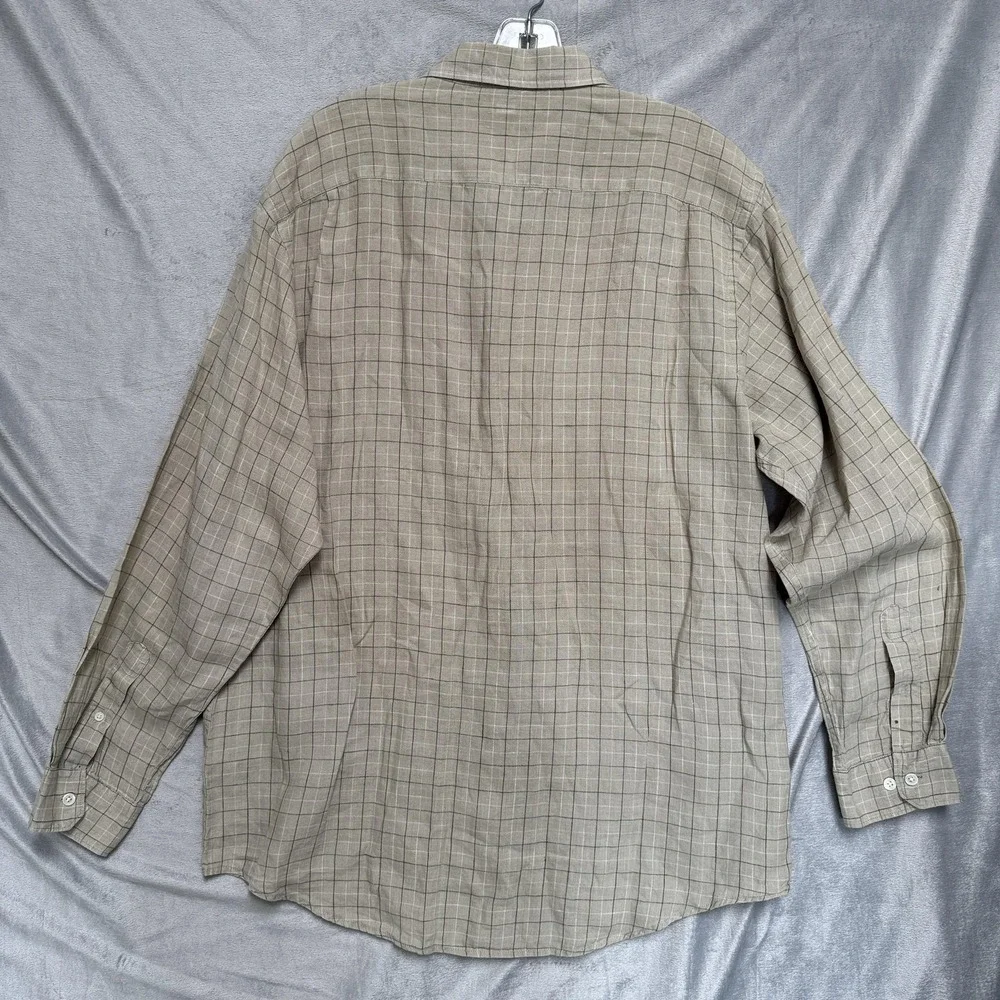 Banana Republic Button Down Shirt Mens Large Tan Plaid Long Sleeve Pocket Casual